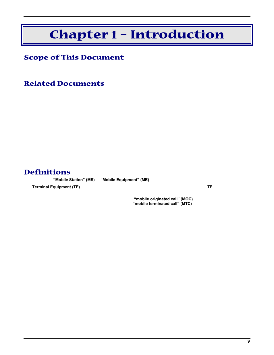 Chapter 1 – introduction, Scope of this document, Related documents | Definitions | Multi-Tech Systems MMCModem GPRS (MTMMC-G) User Manual | Page 9 / 203