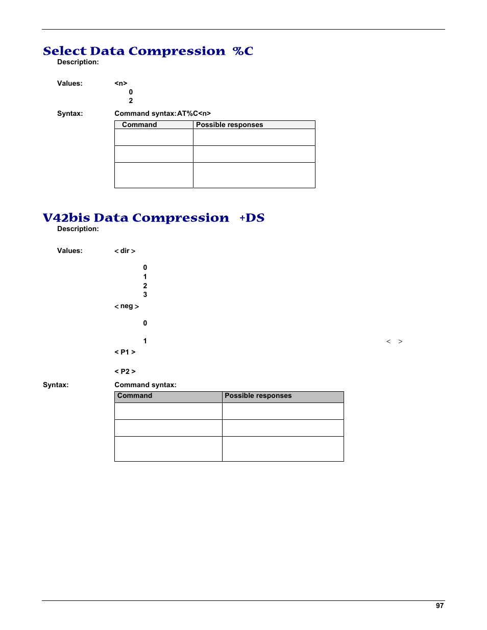 Select data compression %c, V42bis data compression +ds | Multi-Tech Systems MMCModem GPRS (MTMMC-G) User Manual | Page 97 / 203