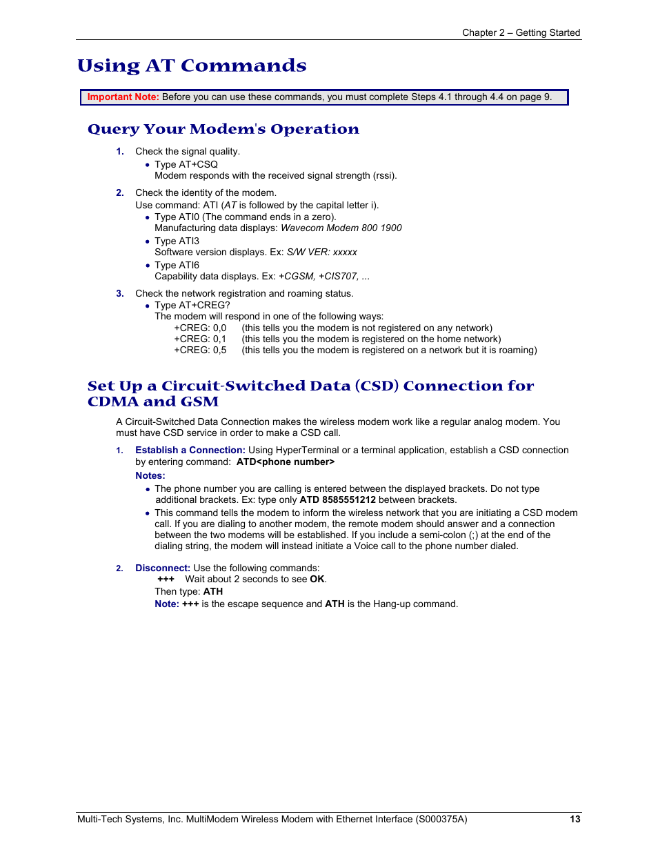 Using at commands, Query your modem's operation | Multi-Tech Systems MultiModem User Manual | Page 13 / 42