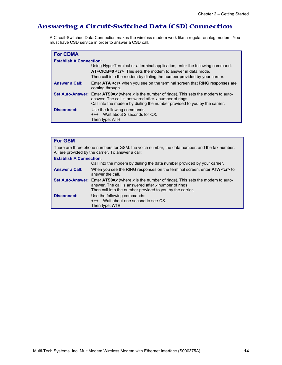 Answering a circuit-switched data (csd) connection | Multi-Tech Systems MultiModem User Manual | Page 14 / 42