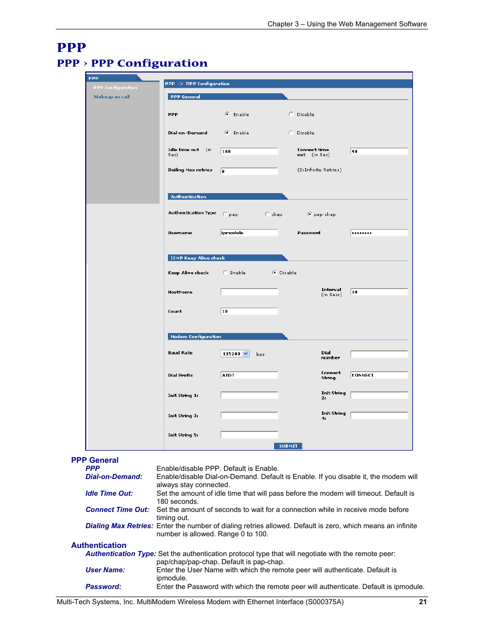 Ppp > ppp configuration | Multi-Tech Systems MultiModem User Manual | Page 21 / 42