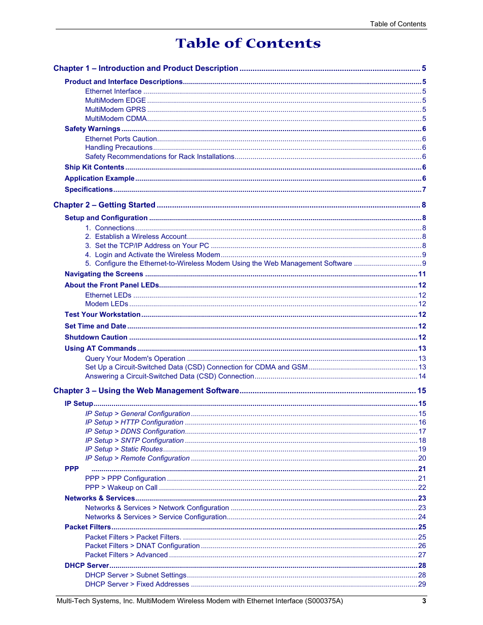 Multi-Tech Systems MultiModem User Manual | Page 3 / 42