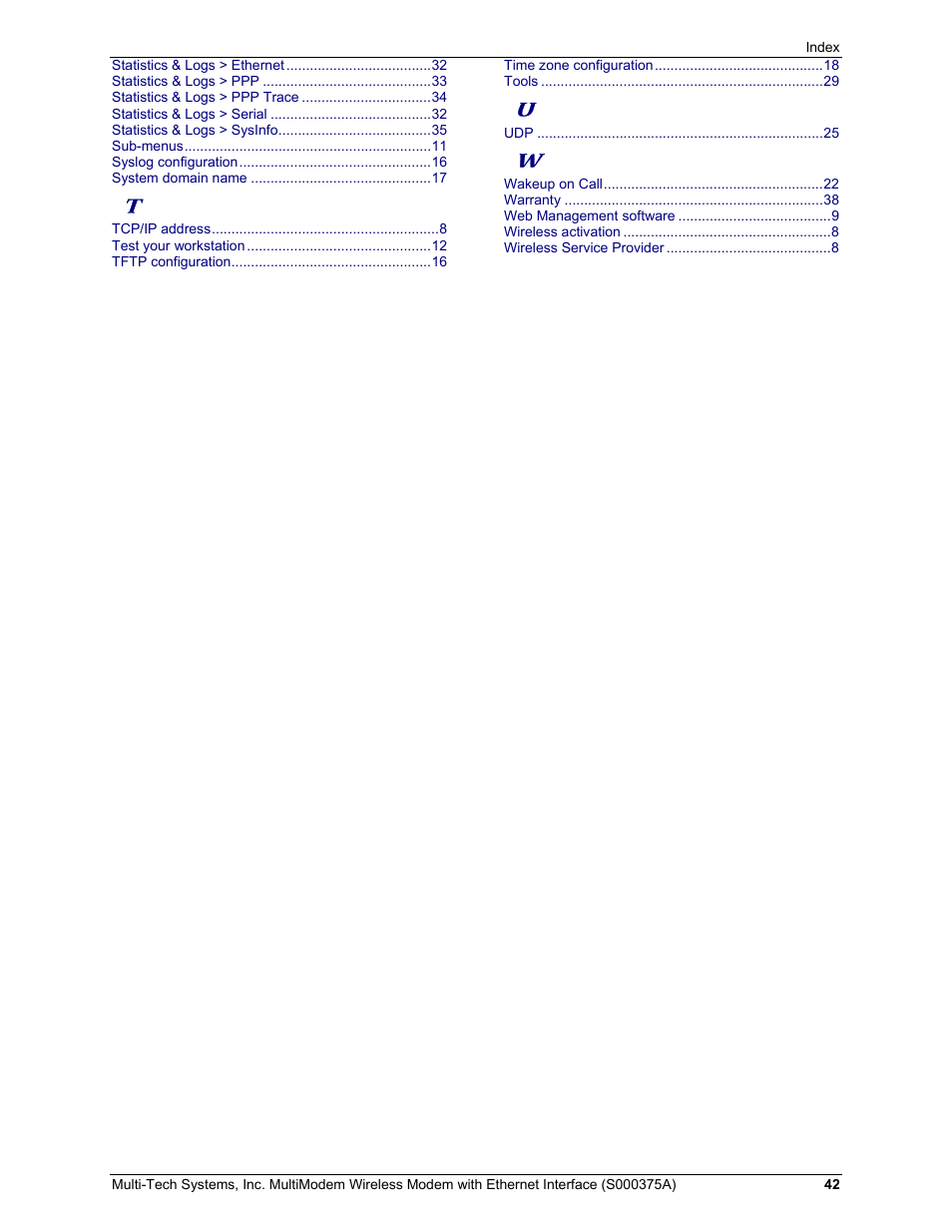 Multi-Tech Systems MultiModem User Manual | Page 42 / 42
