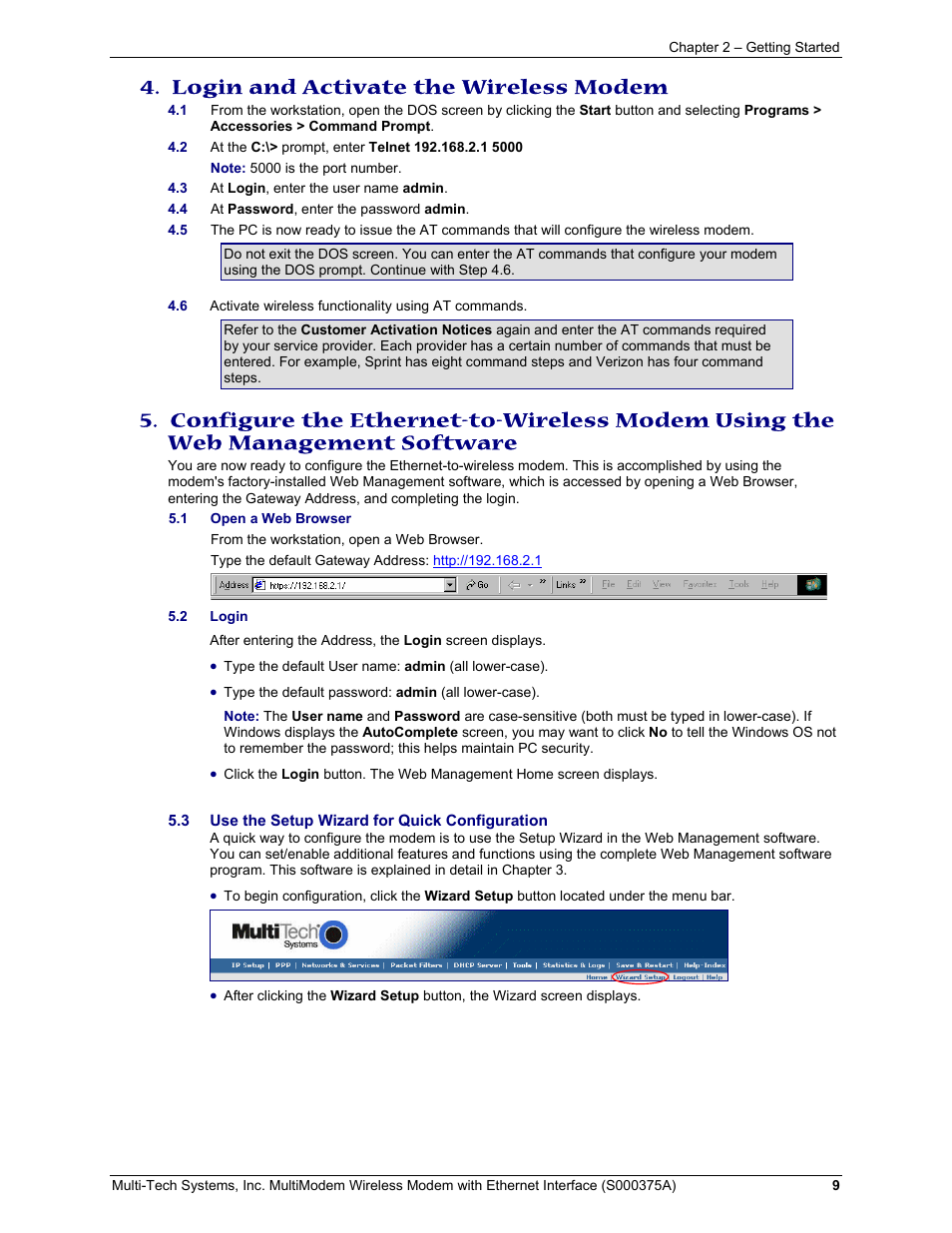 Login and activate the wireless modem | Multi-Tech Systems MultiModem User Manual | Page 9 / 42
