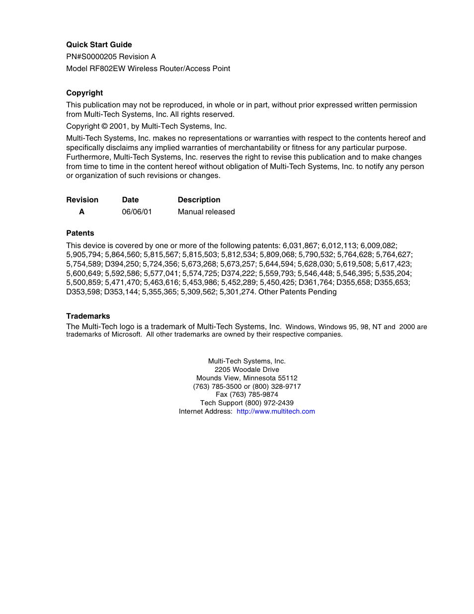 Multi-Tech Systems ROUTEFINDER RF802EW User Manual | Page 2 / 28