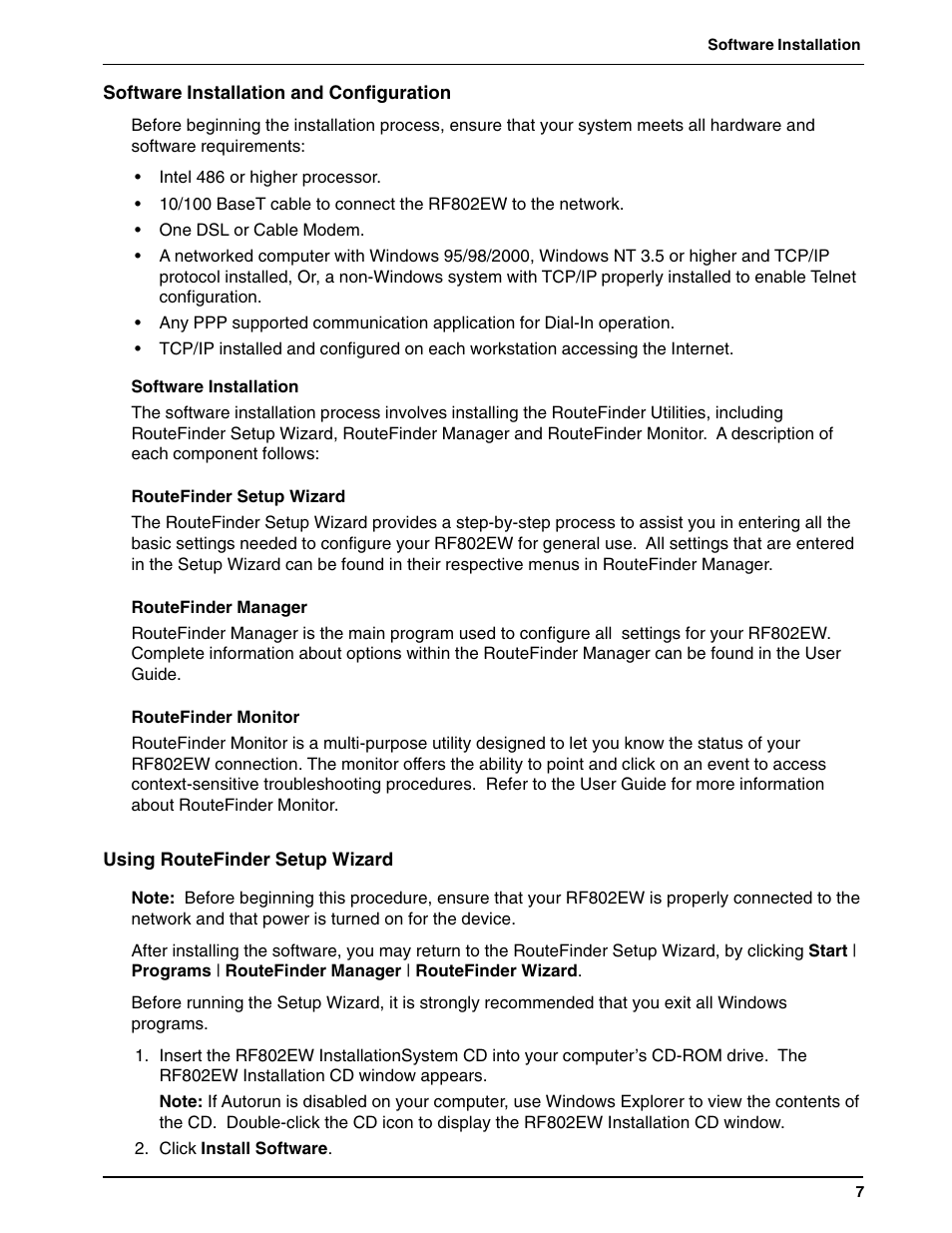 Software installation and configuration, Using routefinder setup wizard | Multi-Tech Systems ROUTEFINDER RF802EW User Manual | Page 7 / 28