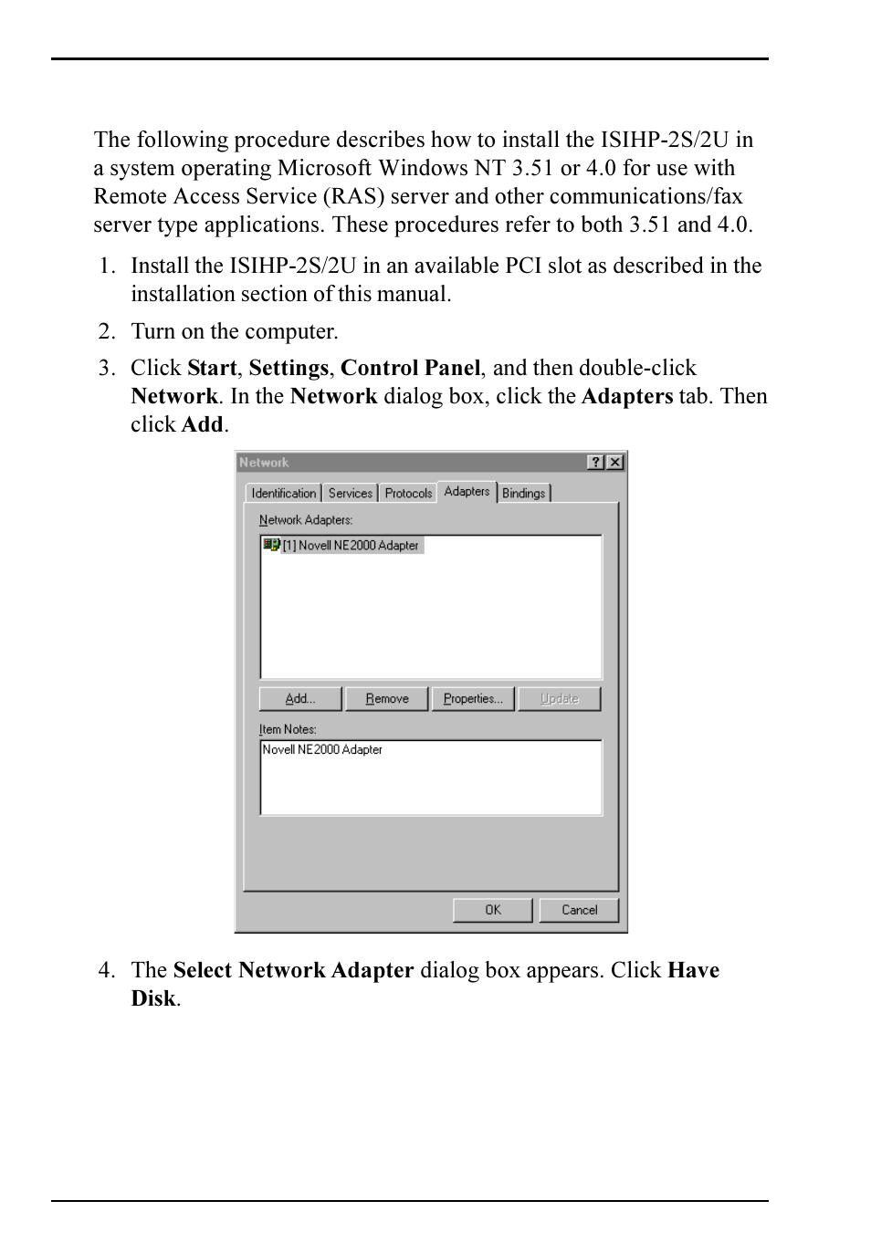 Installing the isihp-2s/2u in windows nt 3.51/4.0 | Multi-Tech Systems ISIHP-2S User Manual | Page 12 / 63
