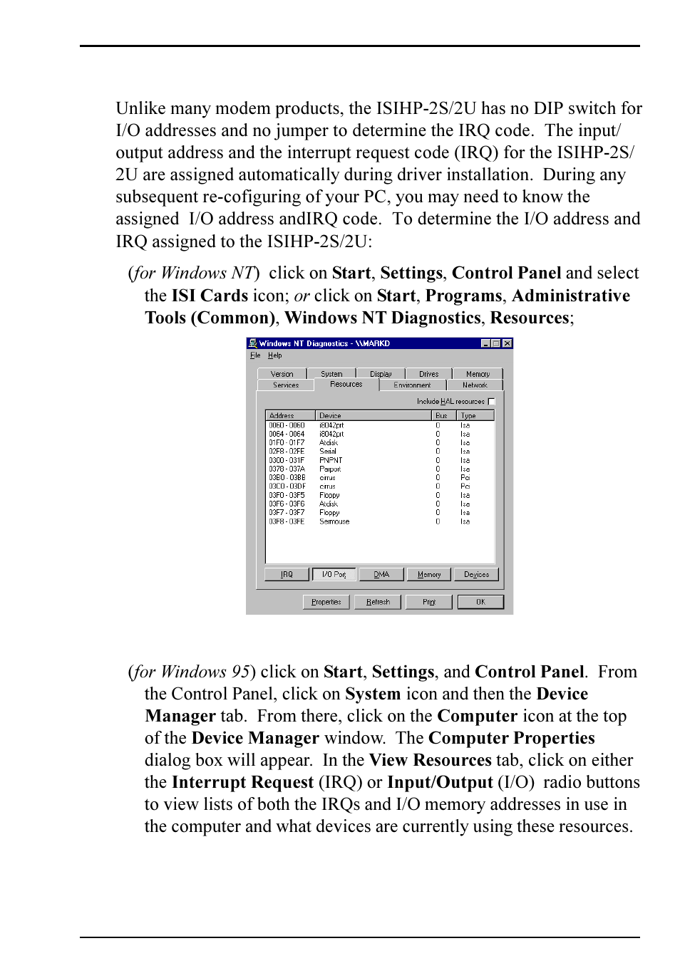 I/o addresses and irq codes | Multi-Tech Systems ISIHP-2S User Manual | Page 25 / 63
