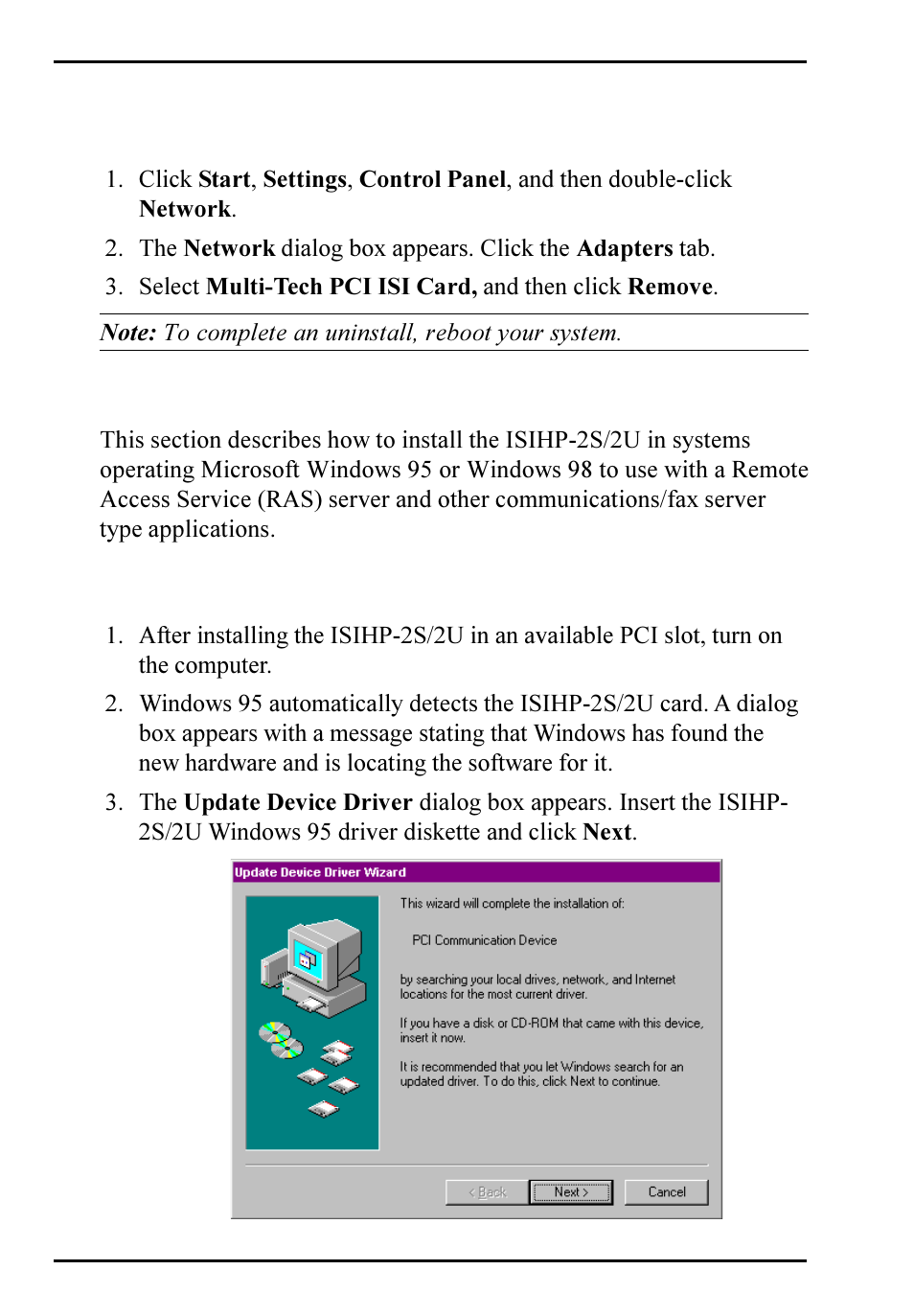 Windows 95 installation | Multi-Tech Systems ISIHP-2S User Manual | Page 26 / 63