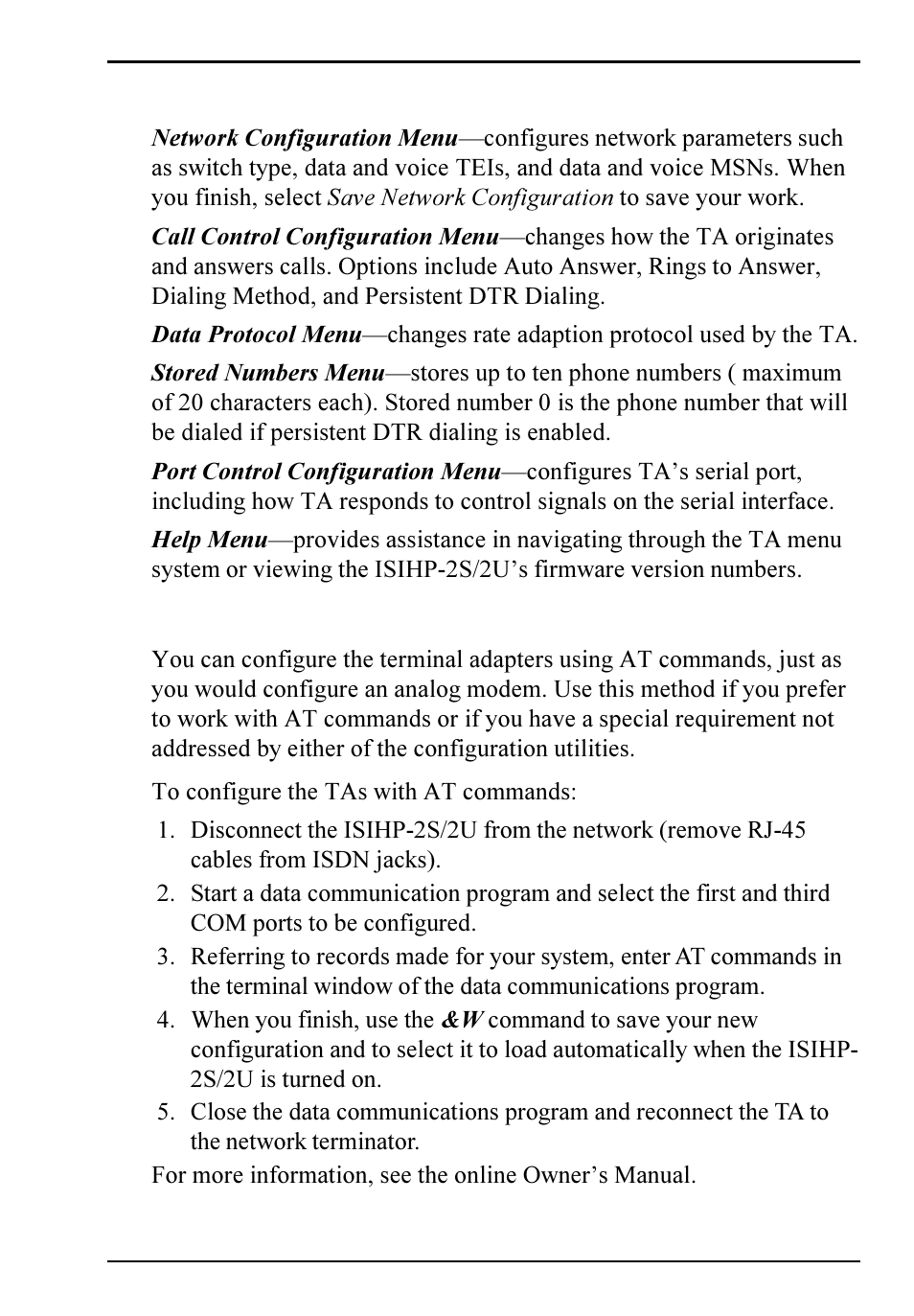 At commands, Configmenu menus | Multi-Tech Systems ISIHP-2S User Manual | Page 51 / 63