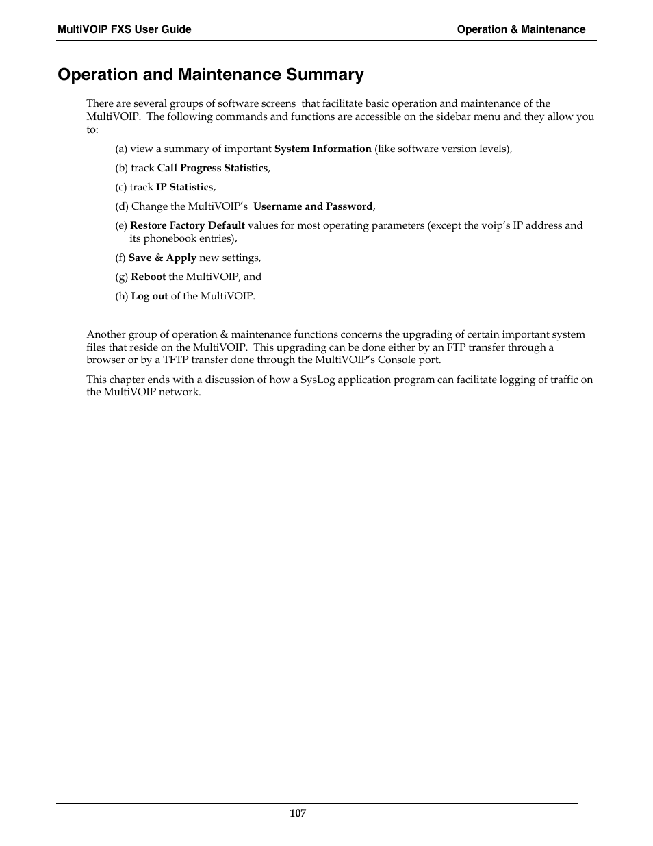 Operation and maintenance summary | Multi-Tech Systems MVPFXS-16 User Manual | Page 107 / 165