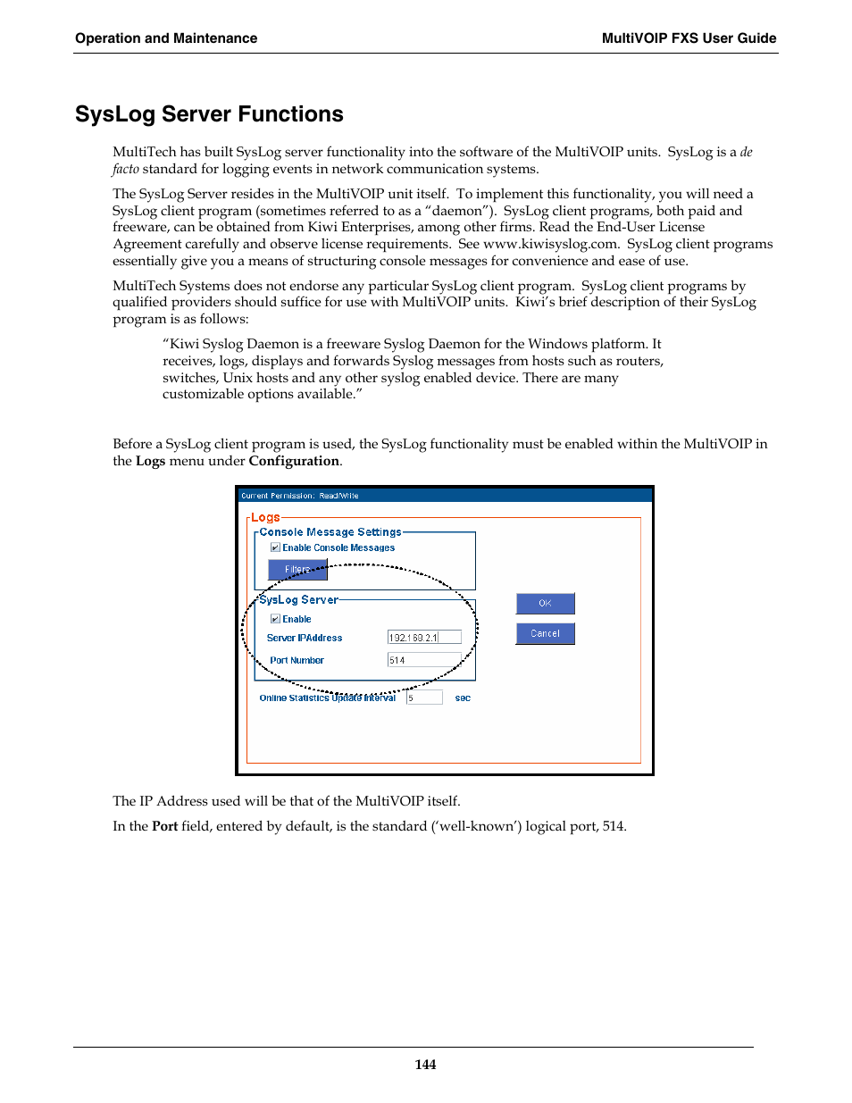 Syslog server functions | Multi-Tech Systems MVPFXS-16 User Manual | Page 144 / 165