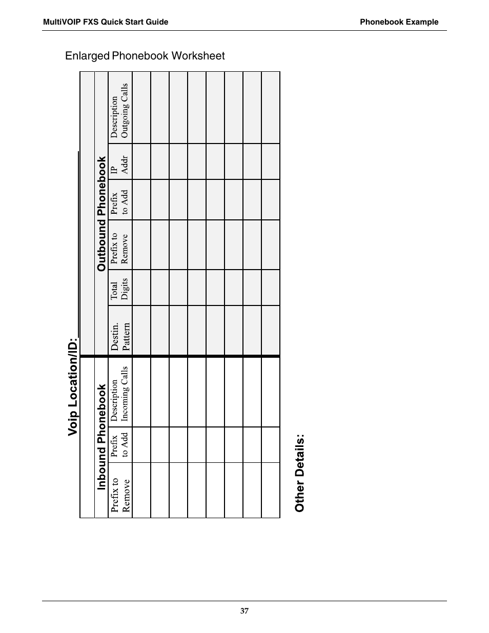 Enlarged, Phonebook worksheet | Multi-Tech Systems MVPFXS-16 User Manual | Page 37 / 165