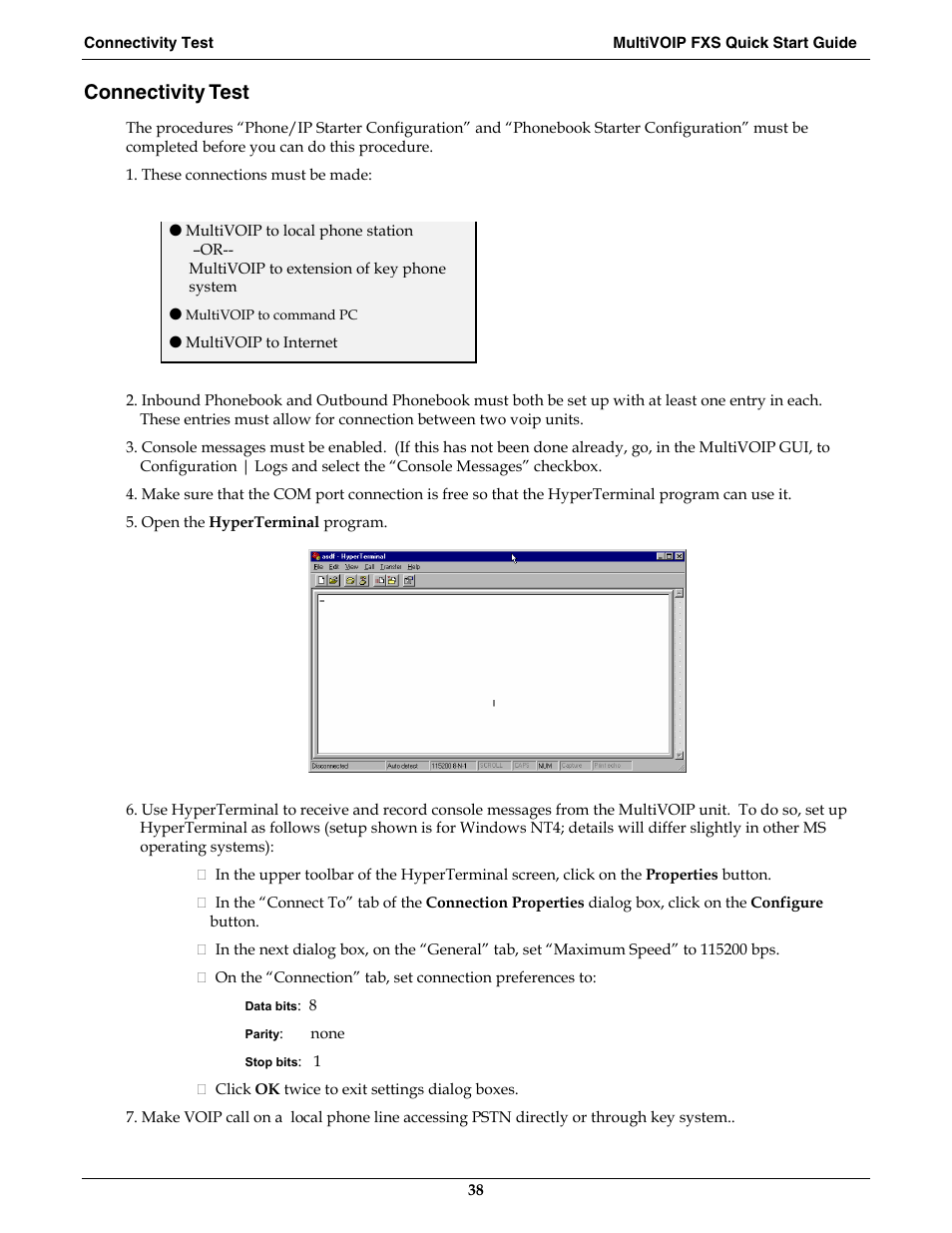Connectivity test | Multi-Tech Systems MVPFXS-16 User Manual | Page 38 / 165