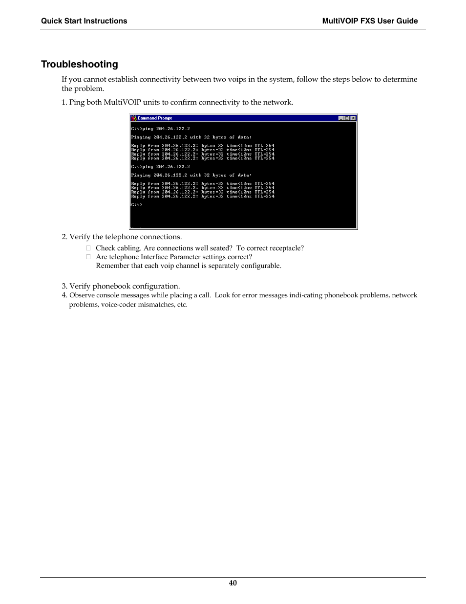 Troubleshooting | Multi-Tech Systems MVPFXS-16 User Manual | Page 40 / 165