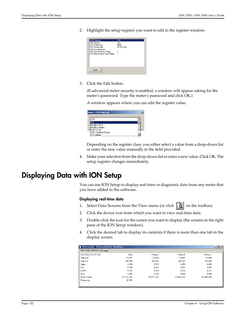 Displaying data with ion setup | Multi-Tech Systems 7500 User Manual | Page 122 / 372