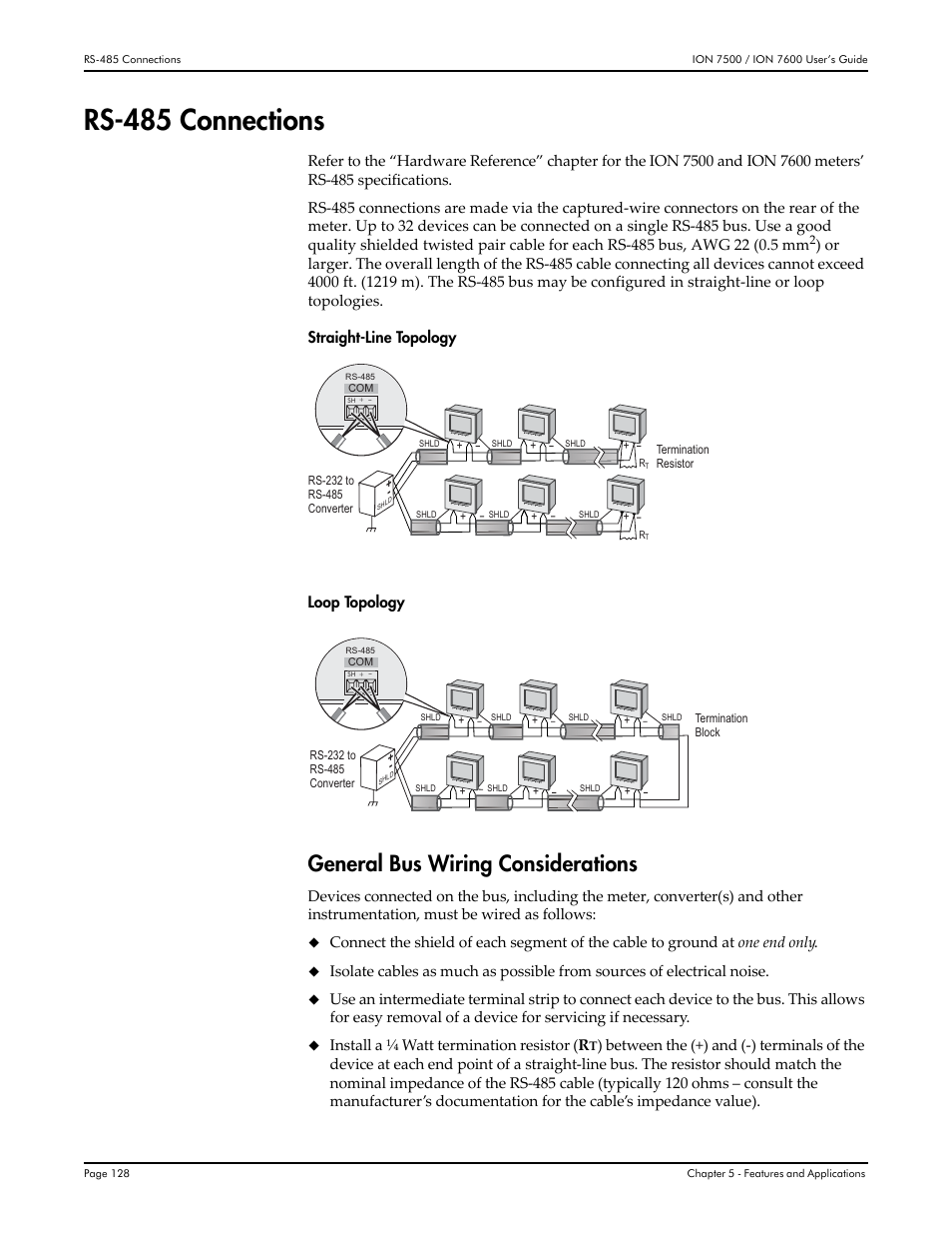 Rs-485 connections, General bus wiring considerations | Multi-Tech Systems 7500 User Manual | Page 128 / 372