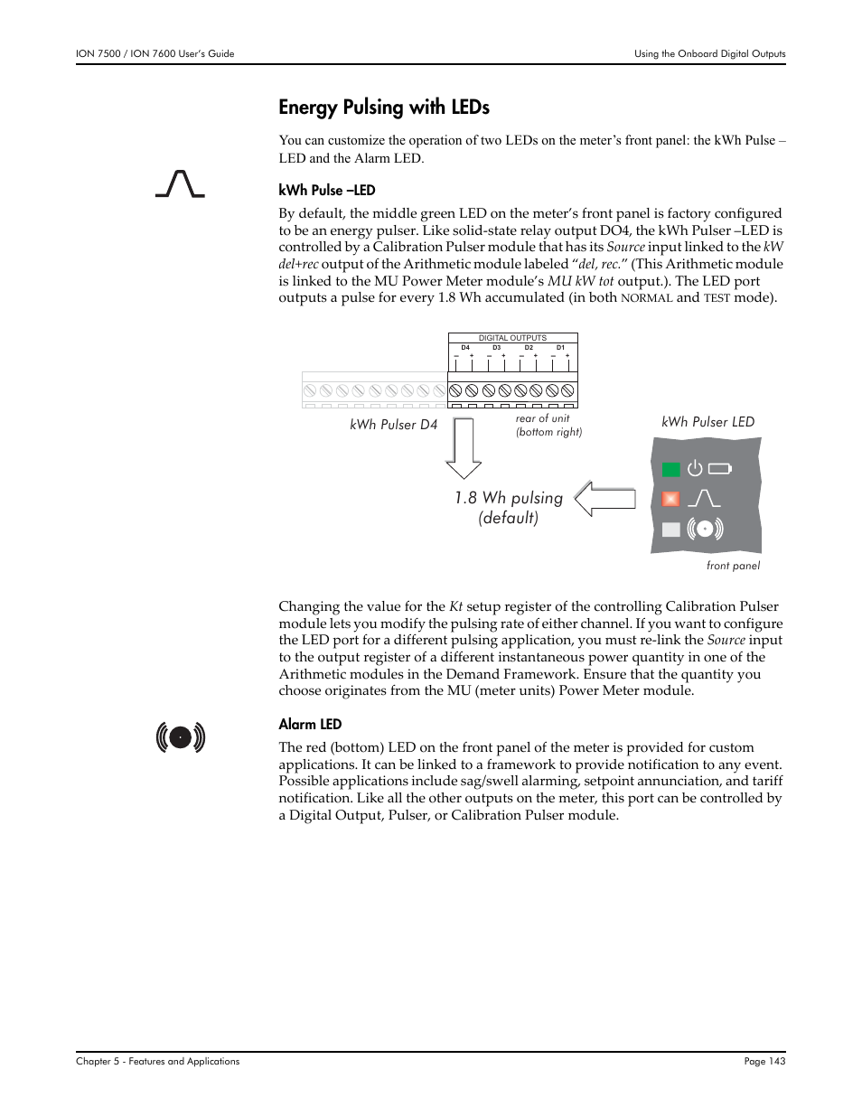 Energy pulsing with leds, 8 wh pulsing (default), Kwh pulser d4 | Multi-Tech Systems 7500 User Manual | Page 143 / 372