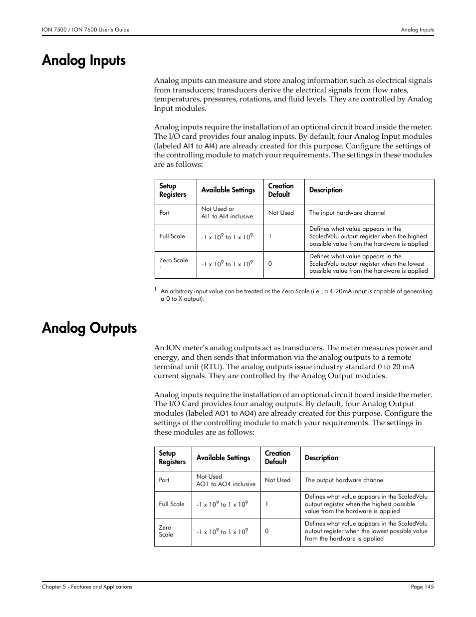Analog inputs, Analog outputs, Analog inputs analog outputs | Multi-Tech Systems 7500 User Manual | Page 145 / 372