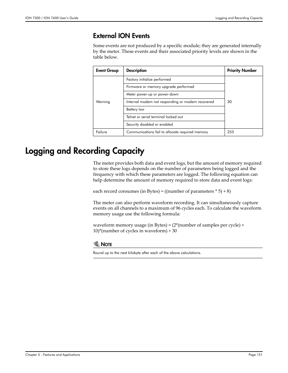 Logging and recording capacity, External ion events | Multi-Tech Systems 7500 User Manual | Page 151 / 372