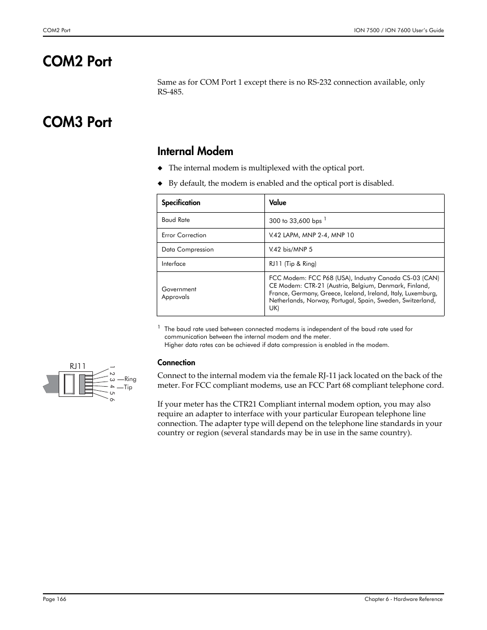 Com2 port, Com3 port, Com2 port com3 port | Internal modem | Multi-Tech Systems 7500 User Manual | Page 166 / 372