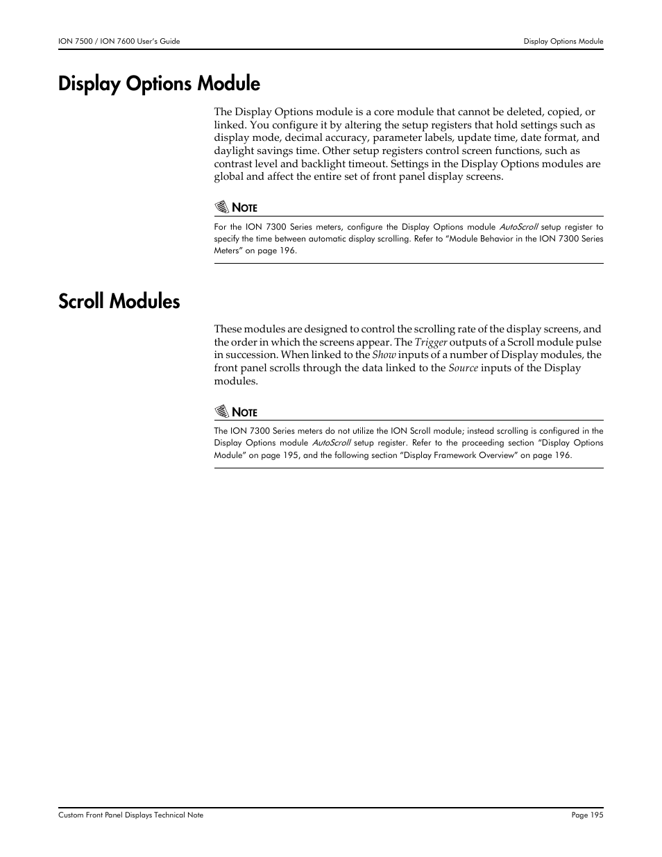 Display options module, Scroll modules, Display options module scroll modules | Multi-Tech Systems 7500 User Manual | Page 195 / 372