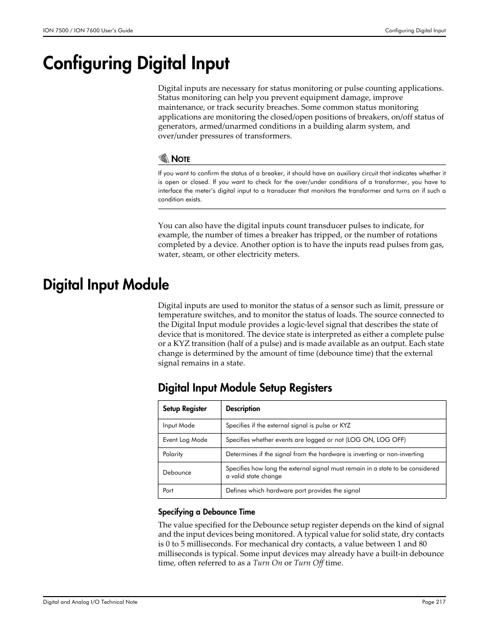 Configuring digital input, Digital input module, Digital input module setup registers | Multi-Tech Systems 7500 User Manual | Page 217 / 372