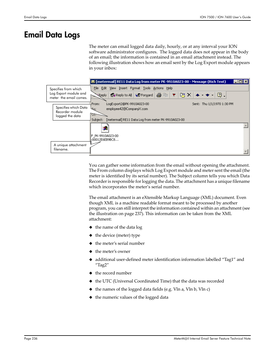 Email data logs | Multi-Tech Systems 7500 User Manual | Page 236 / 372