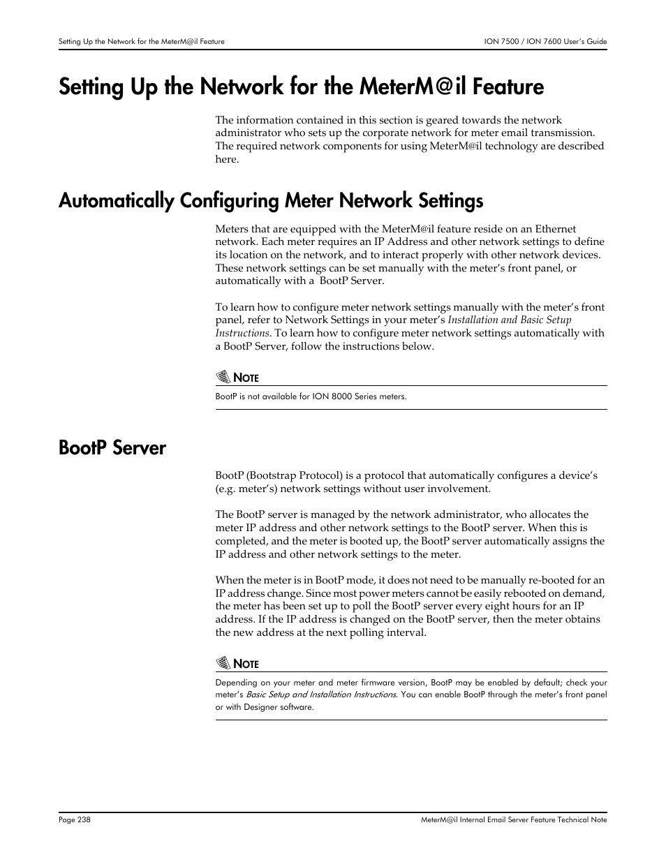 Setting up the network for the meterm@il feature, Automatically configuring meter network settings, Bootp server | Multi-Tech Systems 7500 User Manual | Page 238 / 372