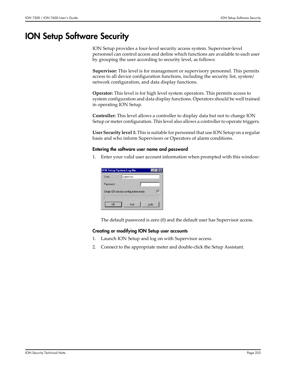 Ion setup software security | Multi-Tech Systems 7500 User Manual | Page 253 / 372