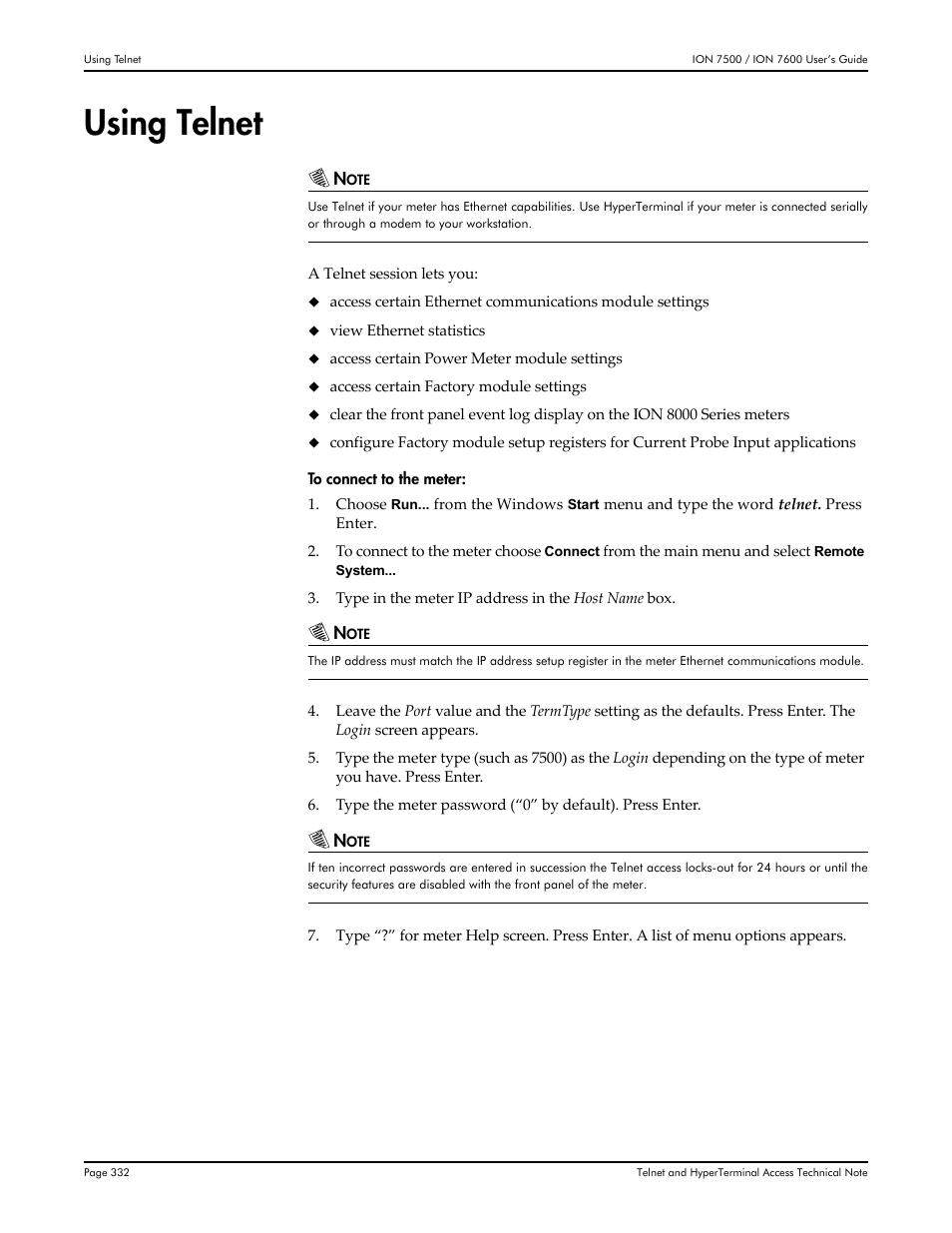 Using telnet | Multi-Tech Systems 7500 User Manual | Page 332 / 372