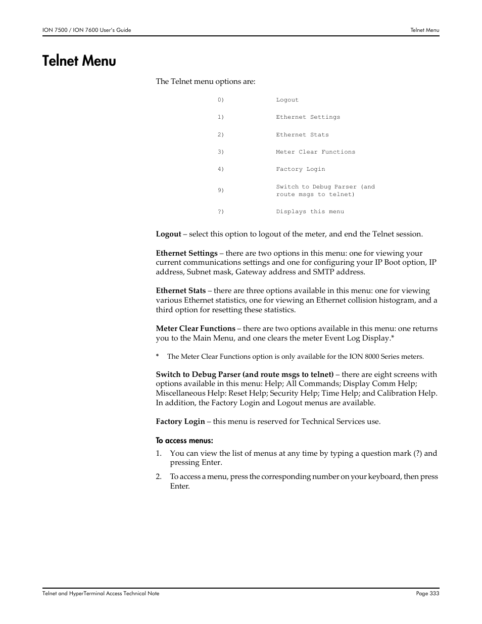 Telnet menu | Multi-Tech Systems 7500 User Manual | Page 333 / 372