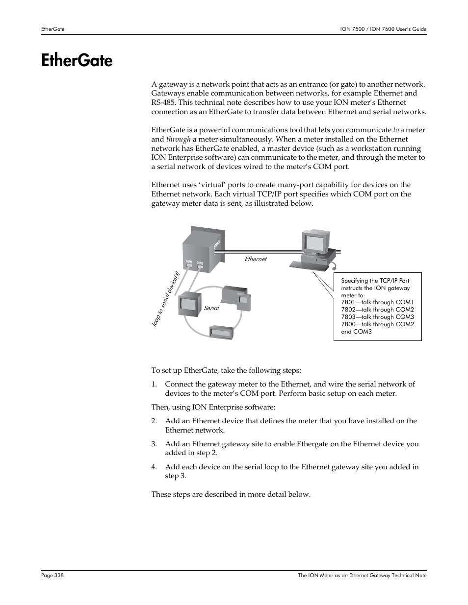 Ethergate, The ion® meter as an ethernet gateway | Multi-Tech Systems 7500 User Manual | Page 338 / 372