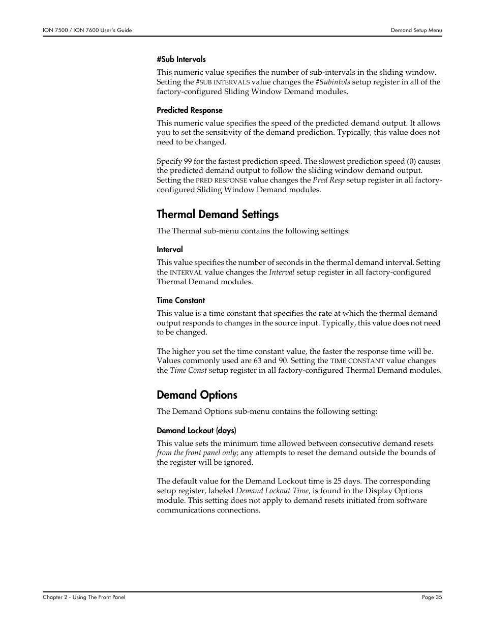 Thermal demand settings, Demand options | Multi-Tech Systems 7500 User Manual | Page 35 / 372