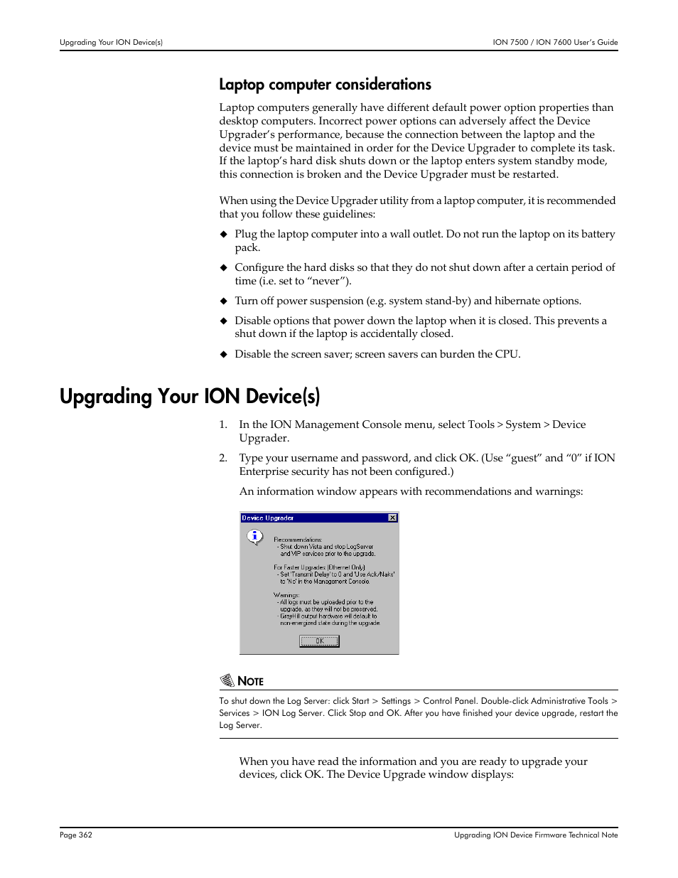 Upgrading your ion device(s), Laptop computer considerations | Multi-Tech Systems 7500 User Manual | Page 362 / 372