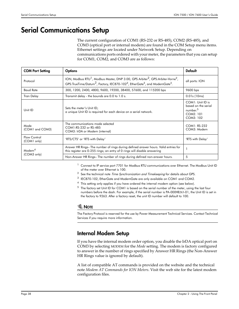 Serial communications setup, Internal modem setup | Multi-Tech Systems 7500 User Manual | Page 38 / 372