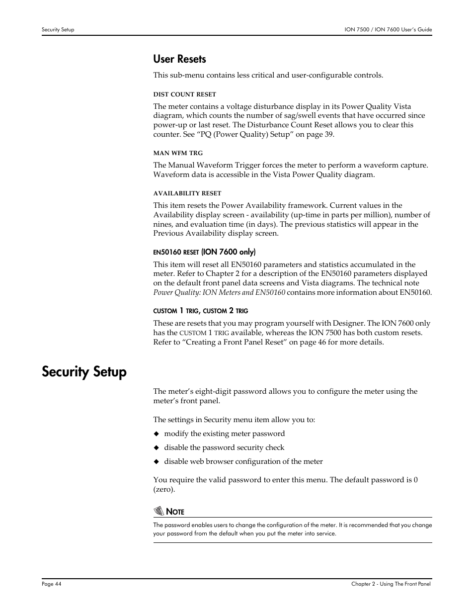 Security setup, User resets | Multi-Tech Systems 7500 User Manual | Page 44 / 372