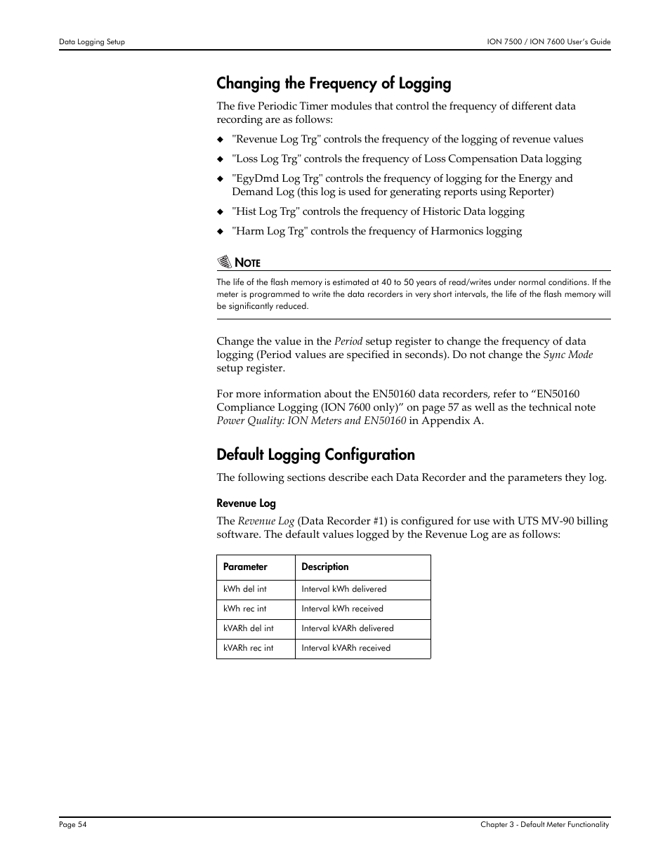 Changing the frequency of logging, Default logging configuration | Multi-Tech Systems 7500 User Manual | Page 54 / 372
