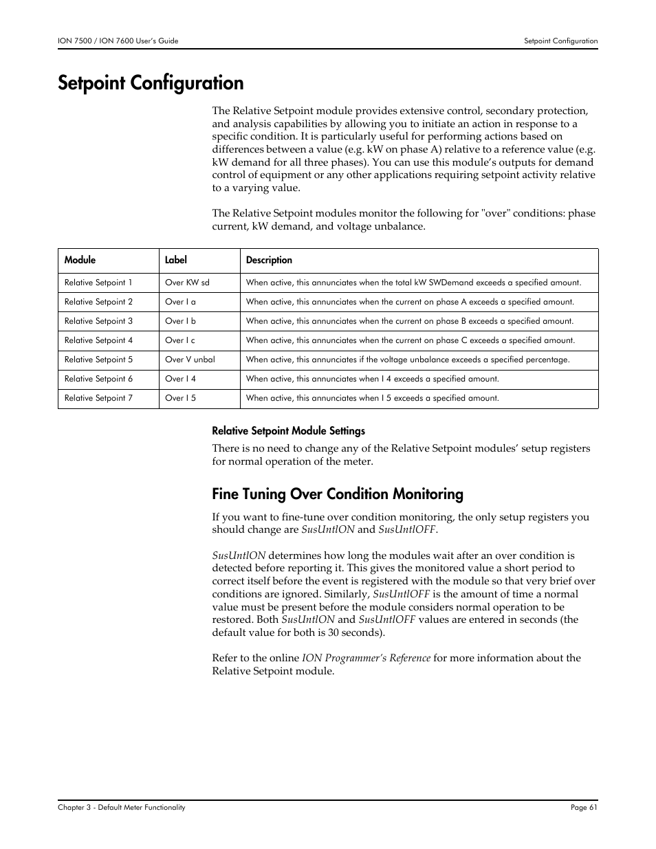 Setpoint configuration, Fine tuning over condition monitoring | Multi-Tech Systems 7500 User Manual | Page 61 / 372