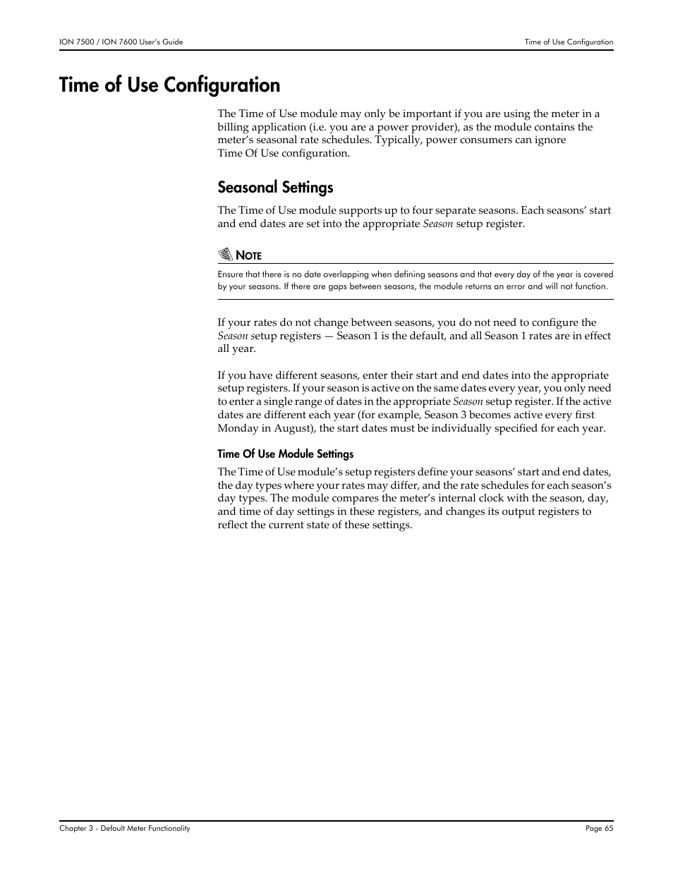 Time of use configuration, Seasonal settings | Multi-Tech Systems 7500 User Manual | Page 65 / 372