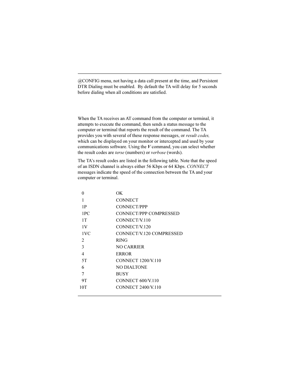 Terminal adapter result codes | Multi-Tech Systems ISIHP-2U User Manual | Page 135 / 155