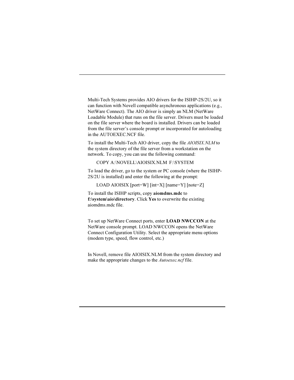 Netware connect (novell) driver installation, 2s/2u models only | Multi-Tech Systems ISIHP-2U User Manual | Page 61 / 155