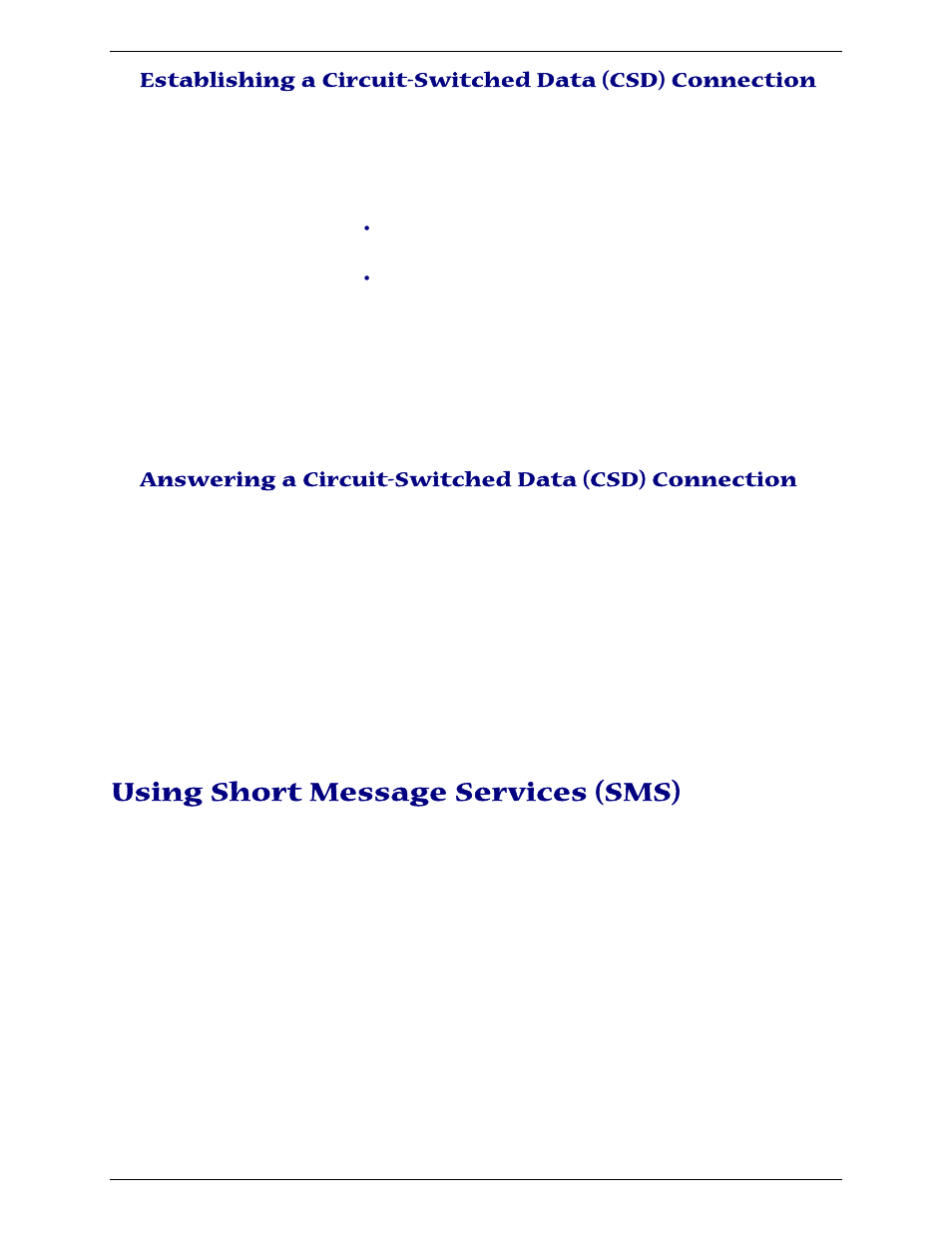 Answering a circuit-switched data (csd) connection, Using short message services (sms) | Multi-Tech Systems MULTIMODEM MTCBA-G-U-F4 User Manual | Page 26 / 33