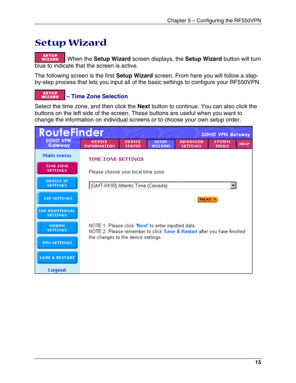 Setup wizard | Multi-Tech Systems RouteFinder RF550VPN User Manual | Page 19 / 32