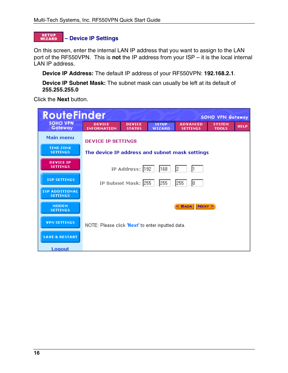 Multi-Tech Systems RouteFinder RF550VPN User Manual | Page 20 / 32