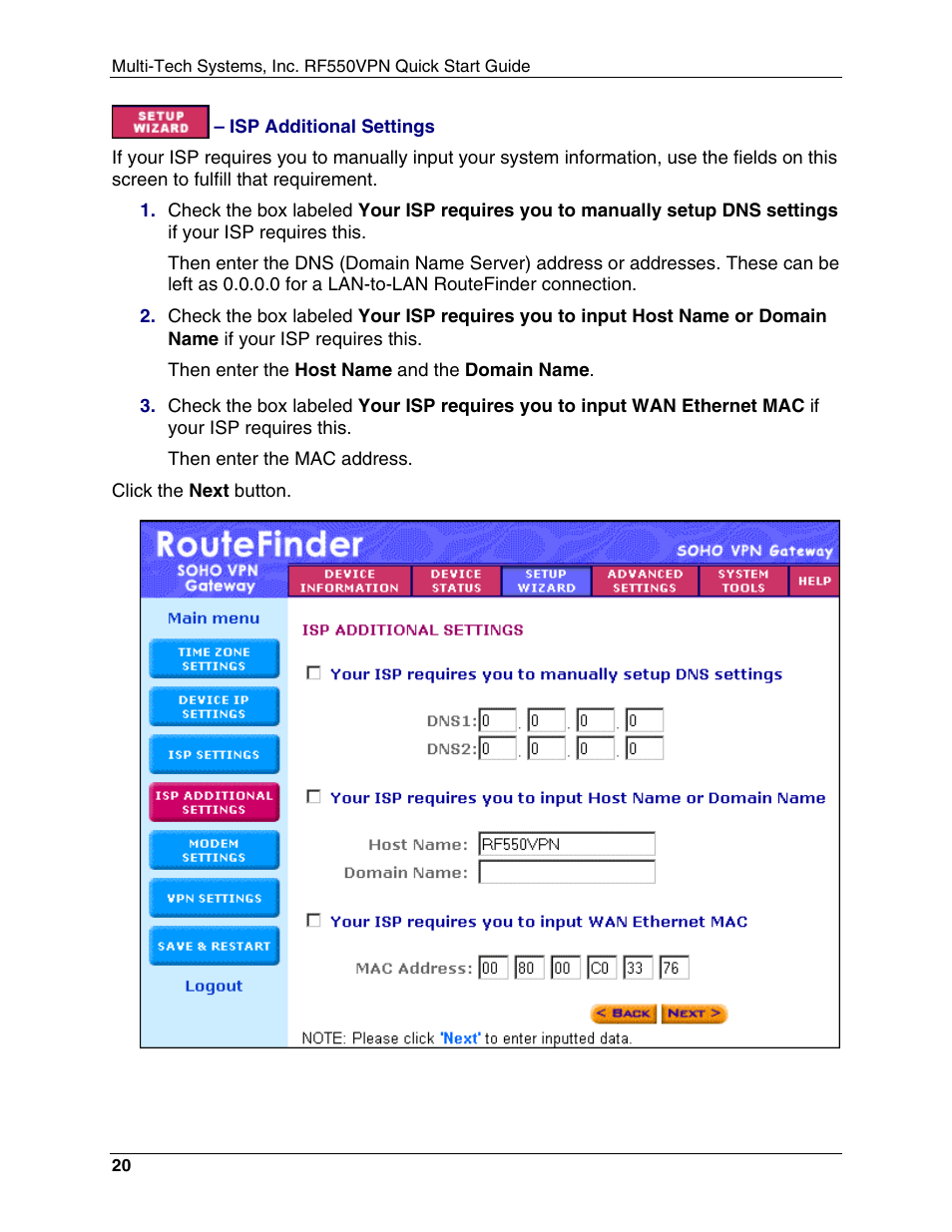 Multi-Tech Systems RouteFinder RF550VPN User Manual | Page 24 / 32