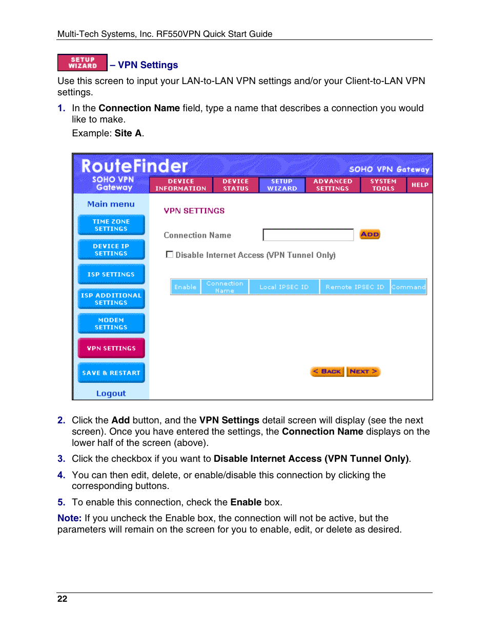 Multi-Tech Systems RouteFinder RF550VPN User Manual | Page 26 / 32