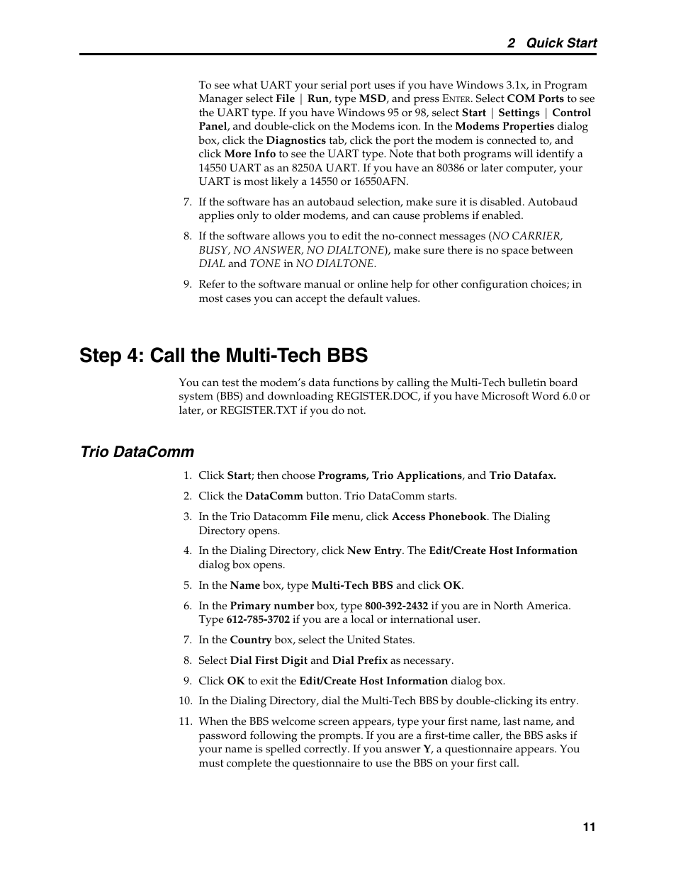 Step 4: call the multi-tech bbs, Trio datacomm | Multi-Tech Systems MT5600BL User Manual | Page 19 / 118