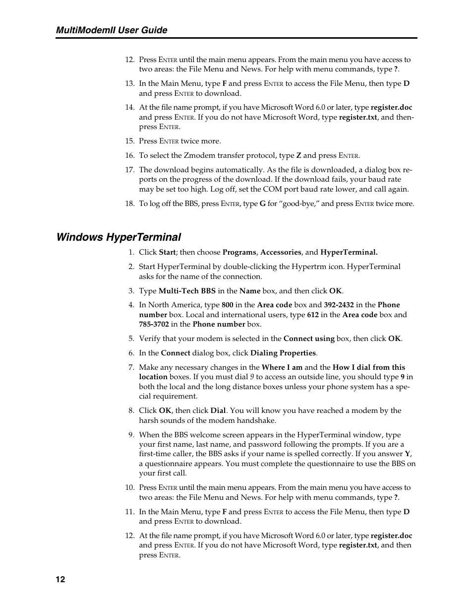 Windows hyperterminal, Multimodemii user guide | Multi-Tech Systems MT5600BL User Manual | Page 20 / 118