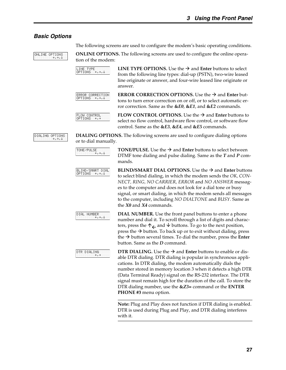 Basic options, 3 using the front panel | Multi-Tech Systems MT5600BL User Manual | Page 35 / 118